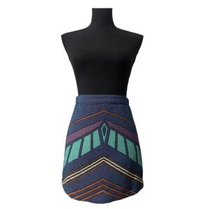 Blue & Orange Geometric Aztec Indie Western Boho Cowgirl Mini Skirt Size 6 Small